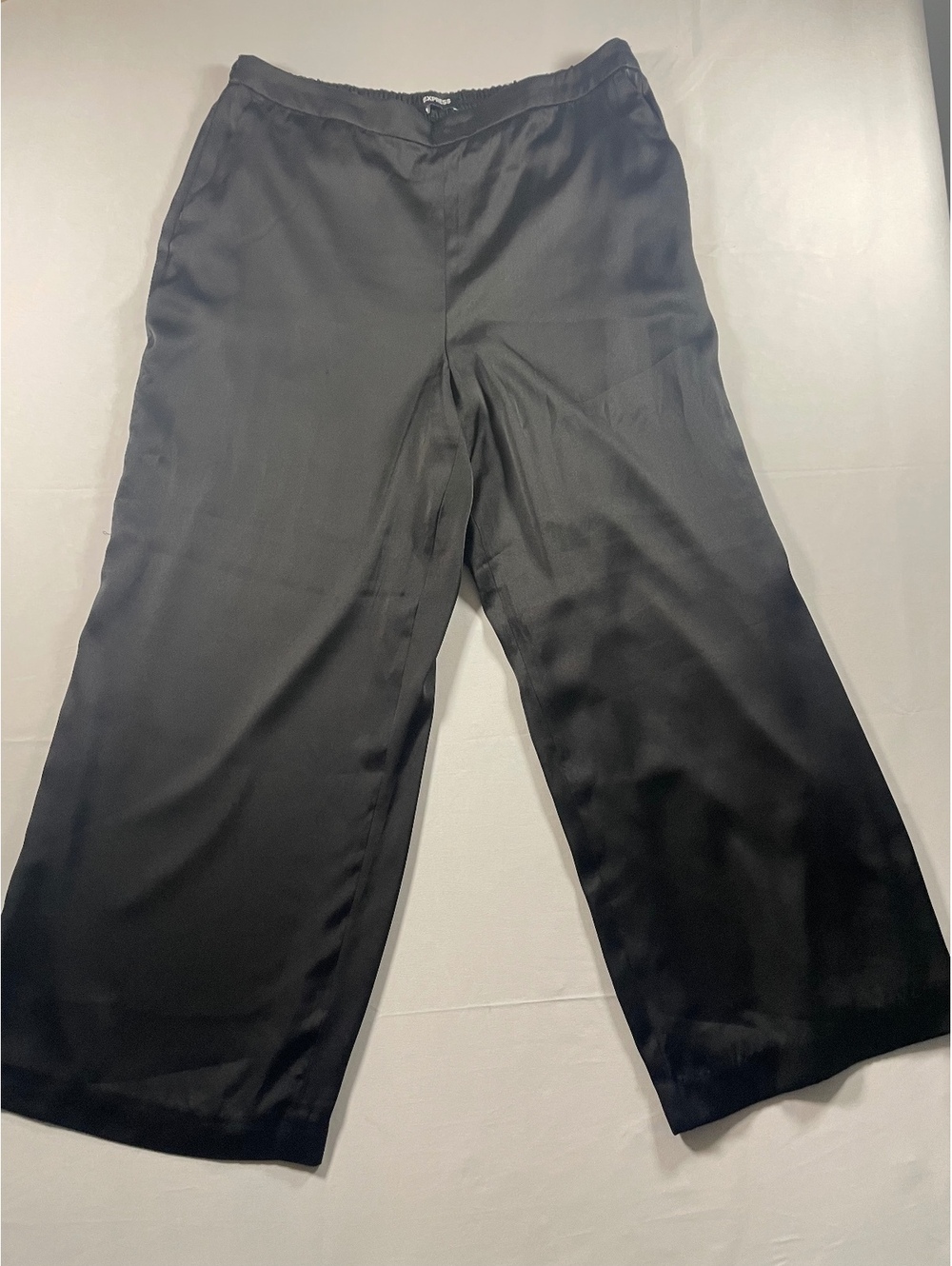 Express Black Satin  High Rise Wide Leg Pants XL Lined Elastic Waist